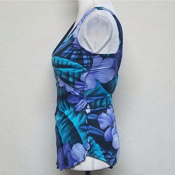 VINTAGE Robby Len Purple Plumbago Dress Swimsuit - Picture 7 of 13